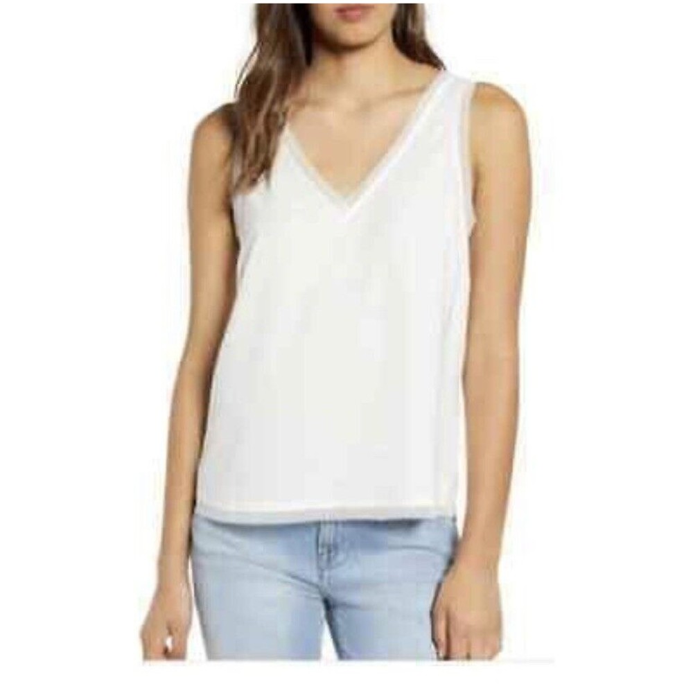 NWT Chelsea28 Women’s White Raw Edge Tank Top Blouse Size Small